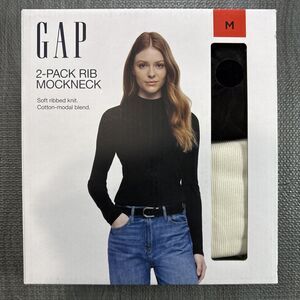 Gap Women's 2-Pack Rib Mockneck Cotton-Modal Blend Black & White Medium NWT